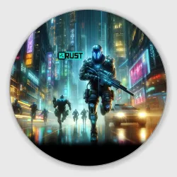 Круглый коврик для мышки Video game rust - city battle neon glow