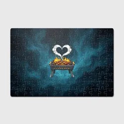 Головоломка Пазл магнитный 126 элементов Шашлык с любовью  мангал с сердцем из дыма