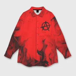 Женская рубашка oversize 3D Огненная анархия - буква на груди