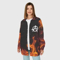 Женская рубашка oversize 3D Анархия чёрный огонь  - фото 2