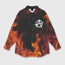 Женская рубашка oversize 3D Анархия чёрный огонь 
