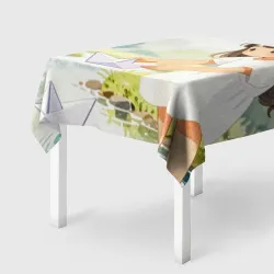 Скатерть 3D Девочка и бумажный кораблик у ручья