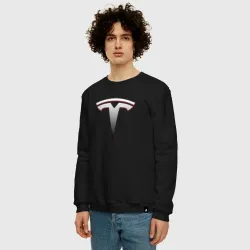 Мужской свитшот хлопок Tesla logo metallic gradient  - фото 2