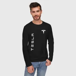 Мужской лонгслив хлопок Tesla logo white на груди - фото 2