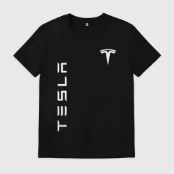 Мужская футболка хлопок Tesla logo white на груди
