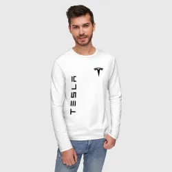 Мужской лонгслив хлопок Tesla logo black на груди - фото 3