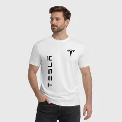 Мужская футболка хлопок Tesla logo black на груди - фото 2