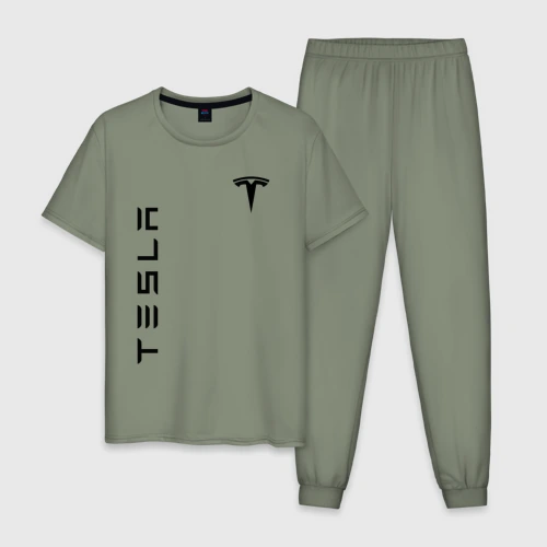 Мужская пижама хлопок Tesla logo black на груди