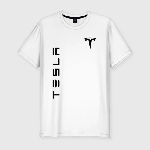 Мужская футболка хлопок Slim Tesla logo black на груди