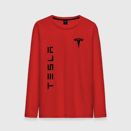 Мужской лонгслив хлопок Tesla logo black на груди