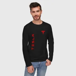 Мужской лонгслив хлопок Tesla logo red на груди - фото 2