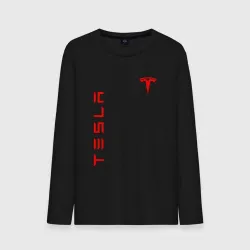 Мужской лонгслив хлопок Tesla logo red на груди