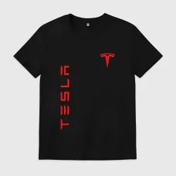 Мужская футболка хлопок Tesla logo red на груди