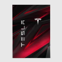 Постер Tesla неоновая красная абстракция 