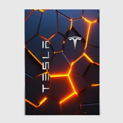 Постер Tesla разлом неоновые плиты 