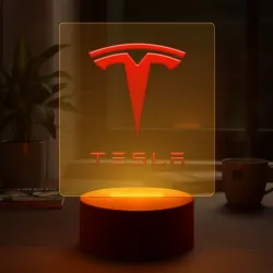 Светильник-ночник Tesla логотип с надписью градиент - фото 2