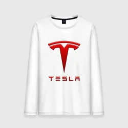 Мужской лонгслив хлопок Tesla логотип с надписью градиент