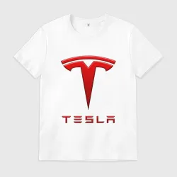 Мужская футболка хлопок Tesla логотип с надписью градиент