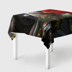 Скатерть 3D Шлем-кашпо с кактусом и красным цветком