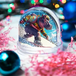 Игрушка Снежный шар Сноубордист-бегемот - фото 2