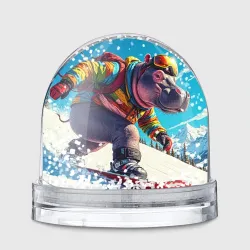 Игрушка Снежный шар Сноубордист-бегемот