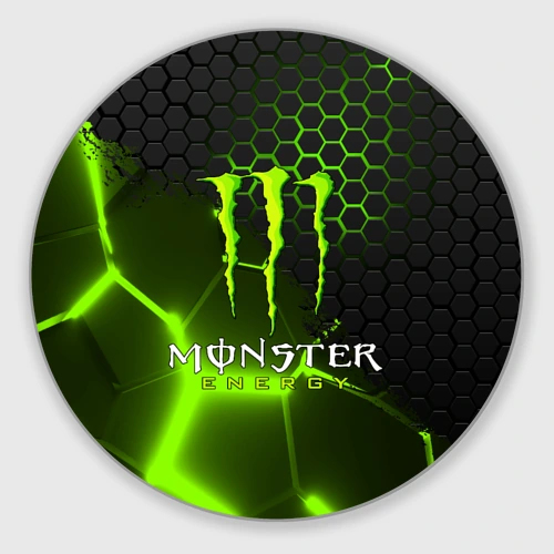 Круглый коврик для мышки Monster energy неон броня в стальных сотах