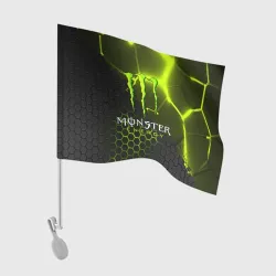 Флаг для автомобиля Monster Energy зелёный разлом неоновых плит и сталь броня