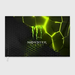 Флаг 3D Monster Energy зелёный разлом неоновых плит и сталь броня