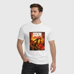 Мужская футболка хлопок Doom eternal - думгай сражается с демонами - фото 2