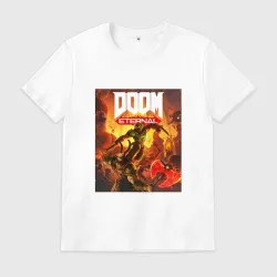Мужская футболка хлопок Doom eternal - думгай сражается с демонами