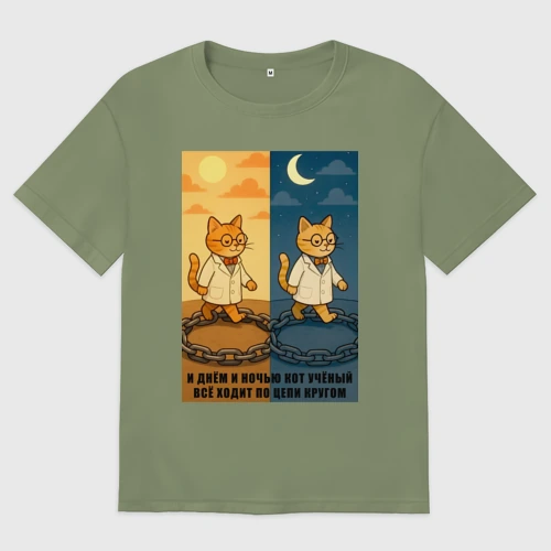 Мужская футболка хлопок Oversize И днём и ночью кот учёный