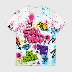 Мужская футболка 3D Stay wild color splash