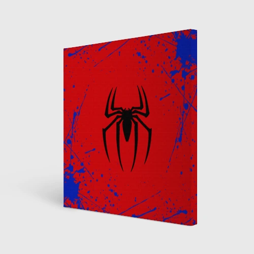 Холст квадратный Spider man синие брызги красок на красном костюме