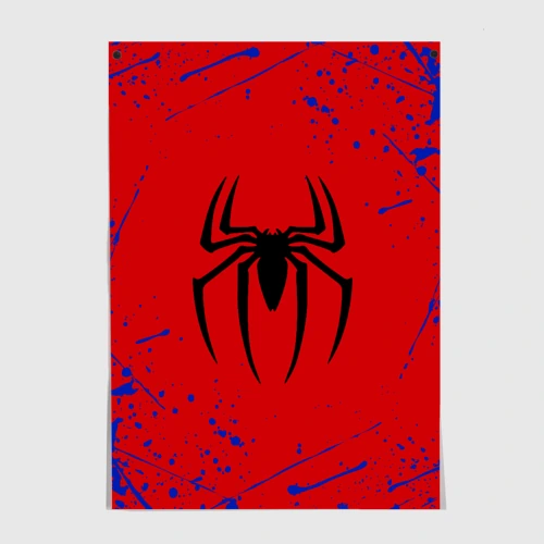Постер Spider man синие брызги красок на красном костюме