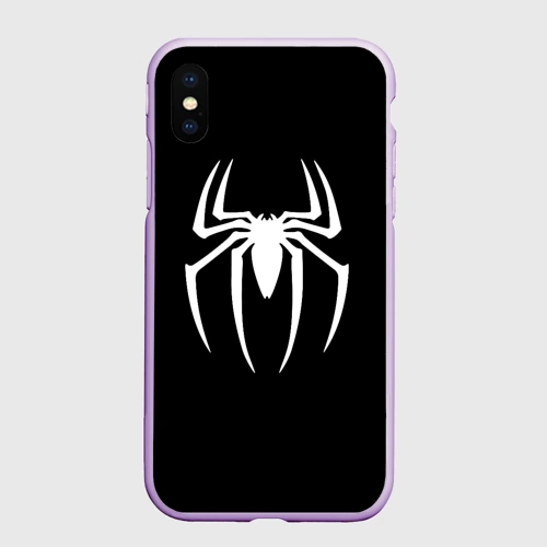 Чехол для iPhone XS Max матовый Человек паук белый лого на красном брызги краски