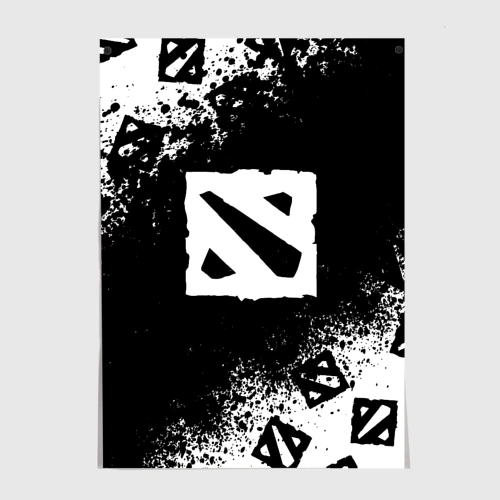 Постер Dota 2 чёрно белый паттерн брызги красок