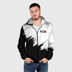 Мужская ветровка 3D Mass Effect N7 чёрно-белые брызги  - фото 2
