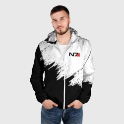 Мужская ветровка 3D Mass Effect N7 чёрно-белые брызги  - фото 2