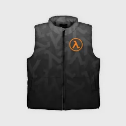 Детский жилет утепленный 3D Half-Life лямбда - чёрно белый паттерн лого на груди