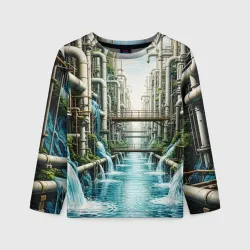 Детский лонгслив 3D Трубы и водопады