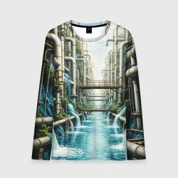 Мужской лонгслив 3D Трубы и водопады