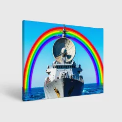 Холст прямоугольный Военный корабль и радуга