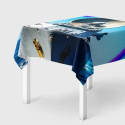 Скатерть 3D Военный корабль и радуга