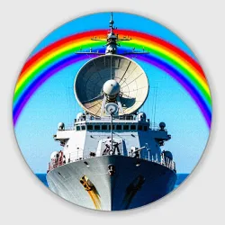 Круглый коврик для мышки Военный корабль и радуга