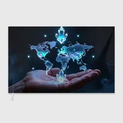 Флаг 3D Голографическая карта мира над ладонью