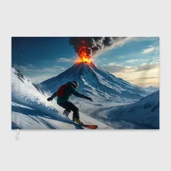 Флаг 3D Сноубордист на фоне извергающегося вулкана