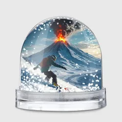 Игрушка Снежный шар Сноубордист на фоне извергающегося вулкана