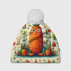 Шапка 3D c помпоном Милая мультяшная морковка