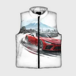 Женский жилет утепленный 3D Япония сакура и гора Фудзияма 