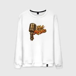 Мужской свитшот хлопок Feel the Music  винтажный микрофон в стильной музыкальной иллюстрации